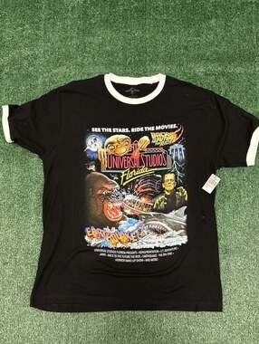 Universal Studios Florida Retro Marquee See the Stars Ride the Movies Ringer T-S